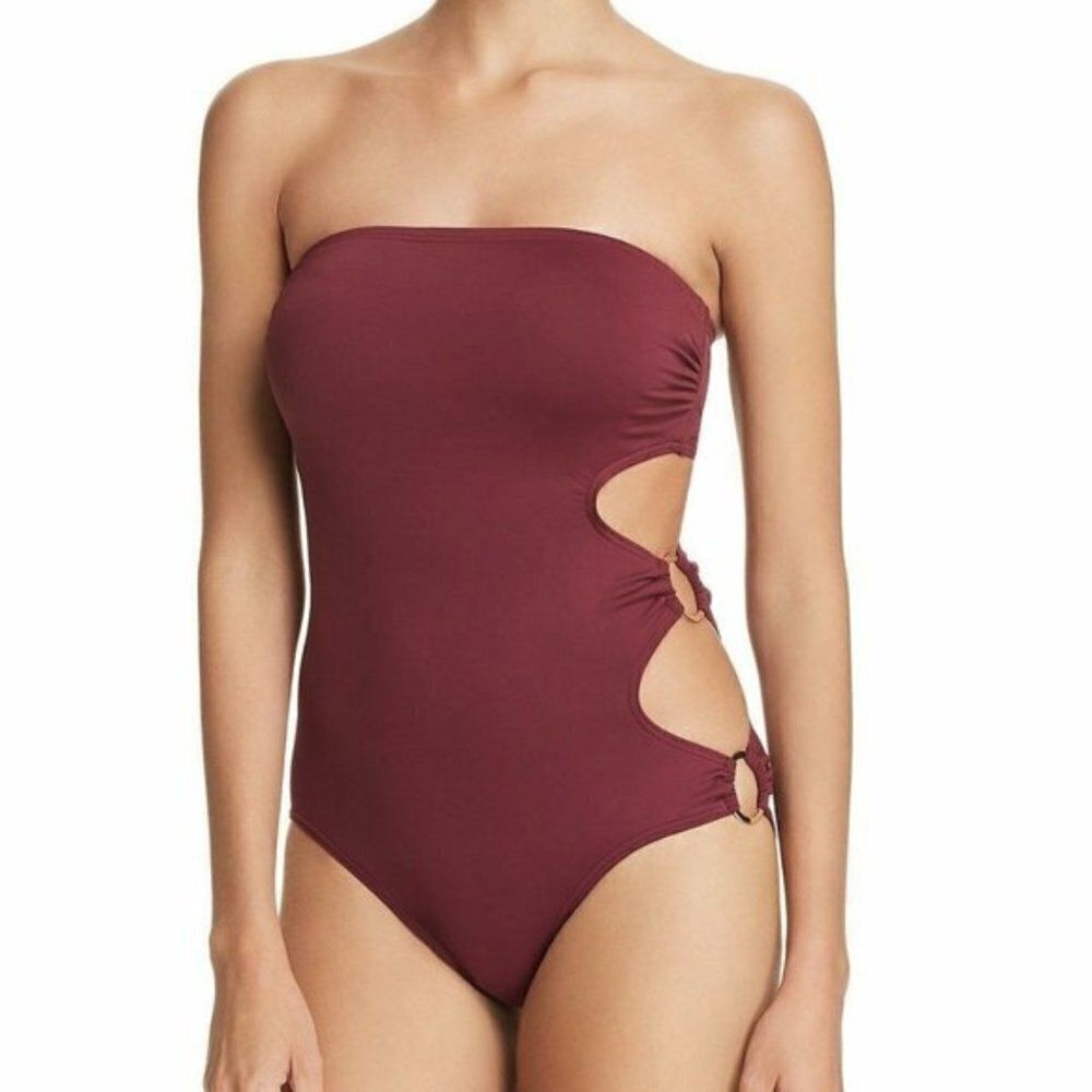 NWT Vince Camuto Fig Gold Ring Side Cutout One Piece Swimsuit Sz. 4
